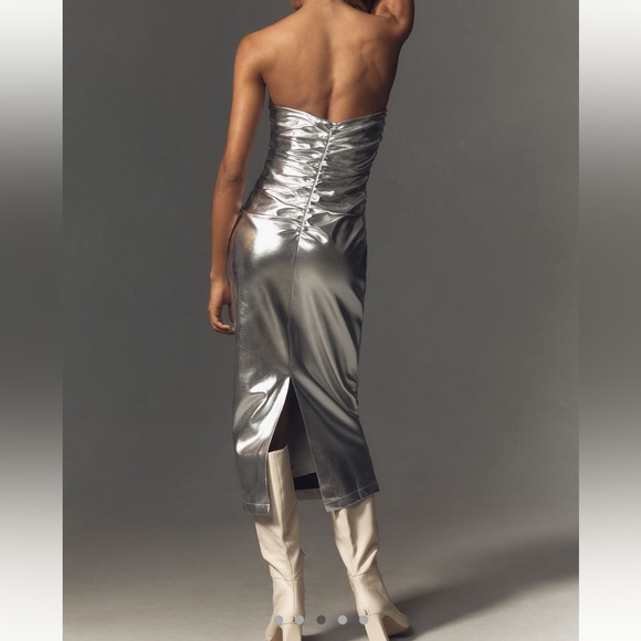 Anthropologie Soleil Magic Fabric Ruched Strapless Dress Metallic NEW - Picture 3 of 16
